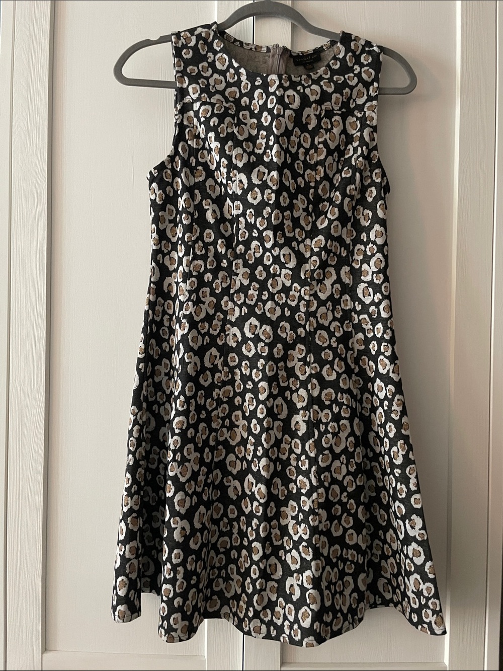 Current Air Sleeveless Leopard Print A-Line Dress - Black, Cream & Brown